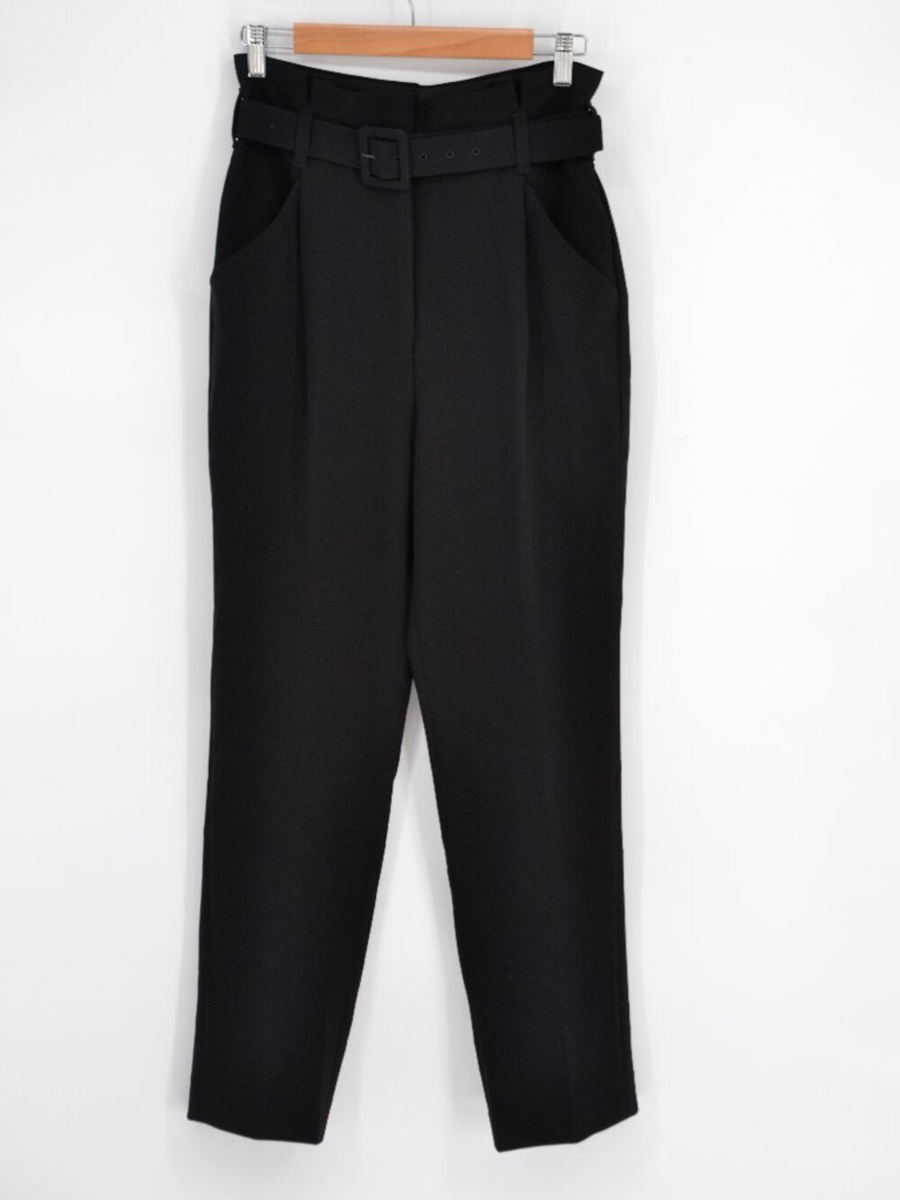 Aritzia Babaton Encore High Rise Belted Trouser Pants Pleated Black Womens 8